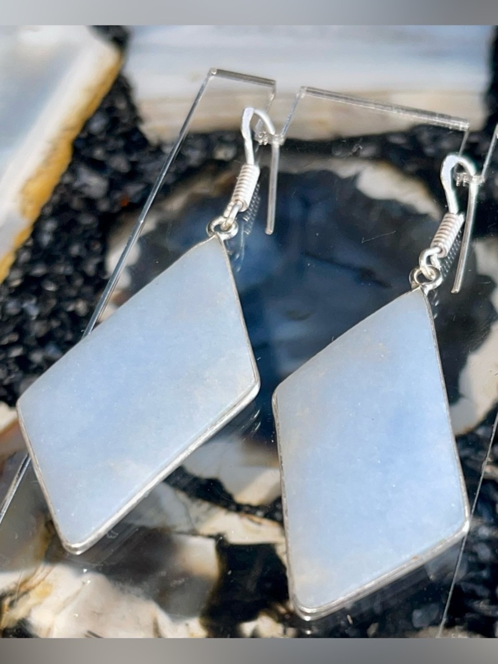 Powder Blue Angelite Earrings 2 1/4”